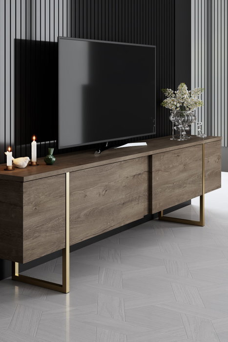Hanah Home Luxe - Conjunto de muebles de salón Nogal y Dorado Hanah Home Luxe - Conjunto de muebles de salón Nogal y Dorado